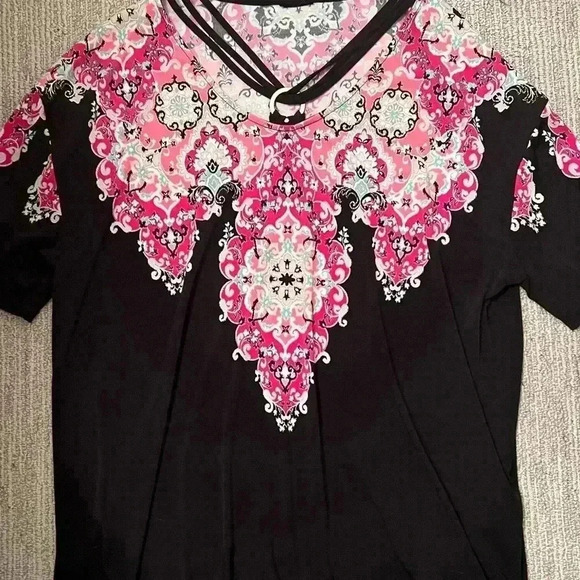 XL JM COLLECTION PINK AND BLACK BOHO BLOUSE (brand tag cut out) - Picture 6 of 6
